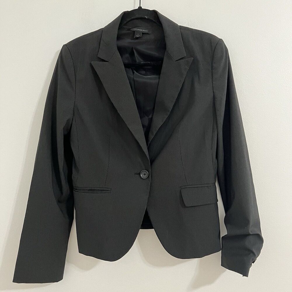 Express Design Studio Blazer Size 4 Black Pin Stripe Business Wear Career Formal